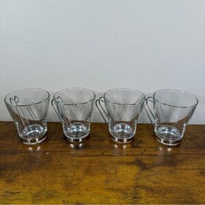 Set 4 Bormioli Rocco Coffee Espresso Cups Glass Stainless Steel Handles